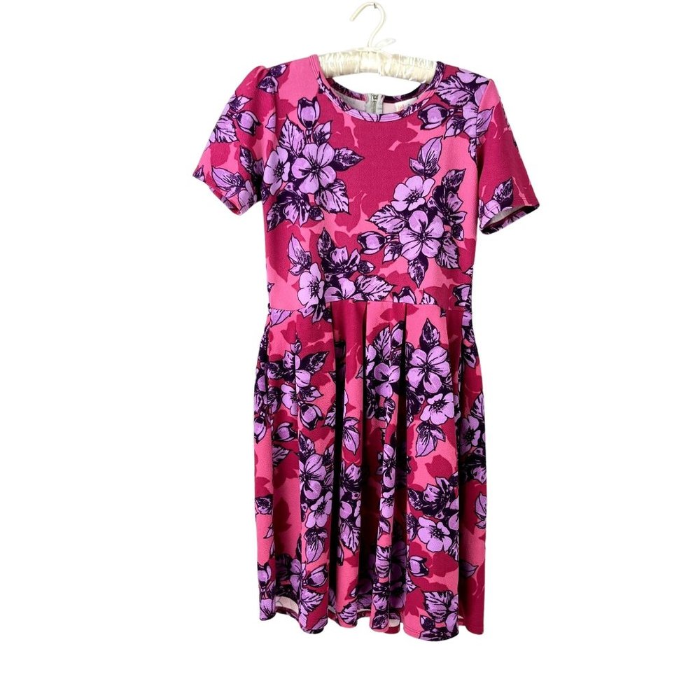Pink Purple Floral Dress with Pockets Large